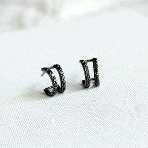 14K BLACK GOLD GEM DOUBLE HOOP EARRINGS